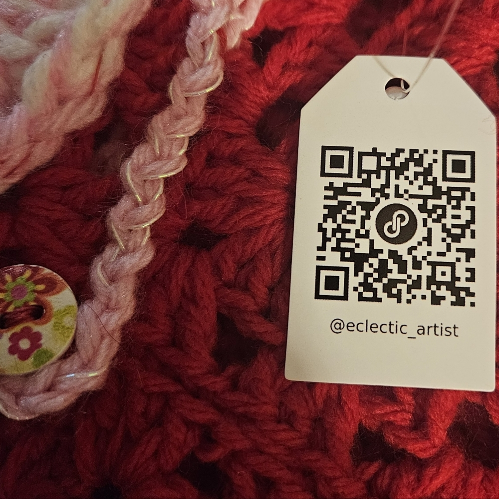 Handmade Granny Square Heart Crochet Handbag Valentine's Day Red Envelope Purse - Picture 3 of 16
